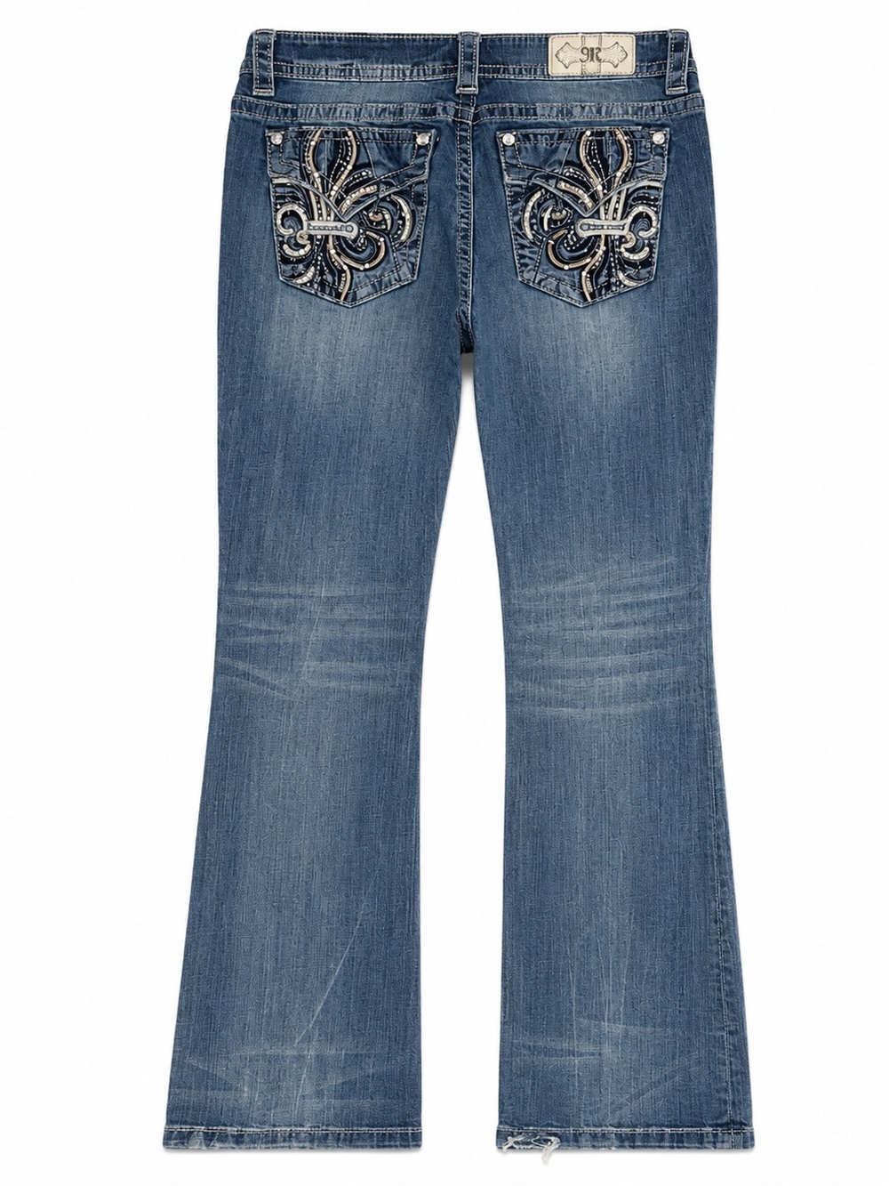 Miss Me Embellished Stitched Standard Bootcut Blue Women's Denim Jeans Size 31